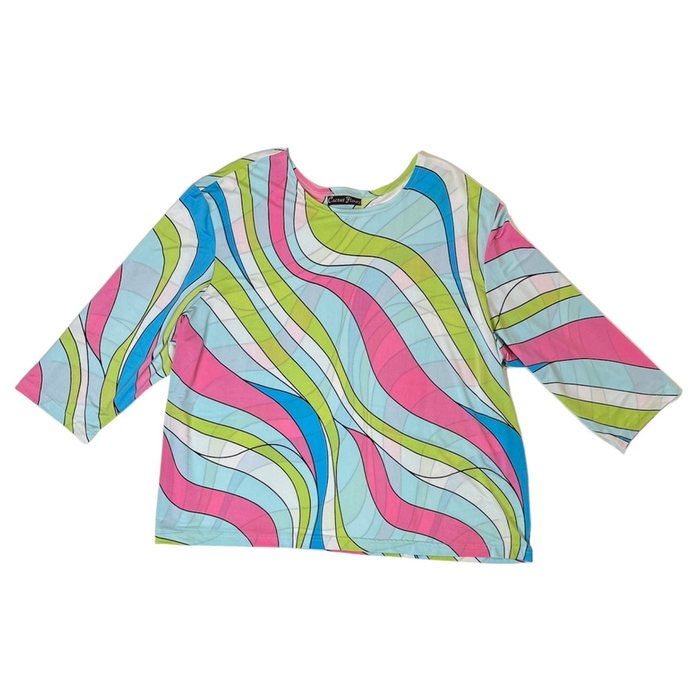Cactus Flower Women's Retro Groovy Blouse Top
